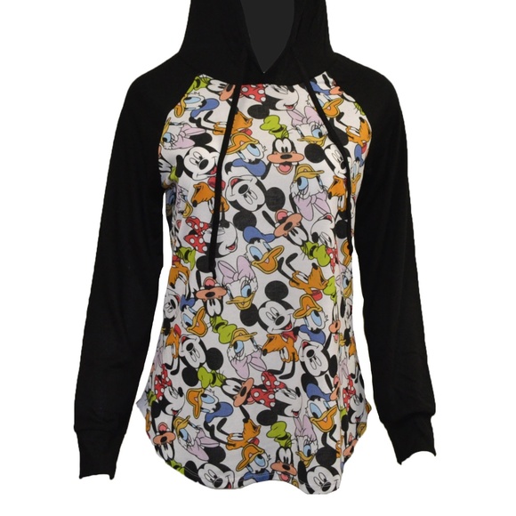 Disney Tops - Women's Juniors Disney Characters Drawstring Lightweight All Over Print Hoodie